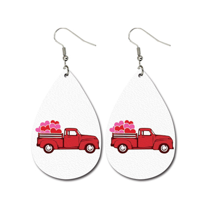 Wholesale Valentine's Day Striped Heart Shape Carriage Love Leather Drop Shape Earrings